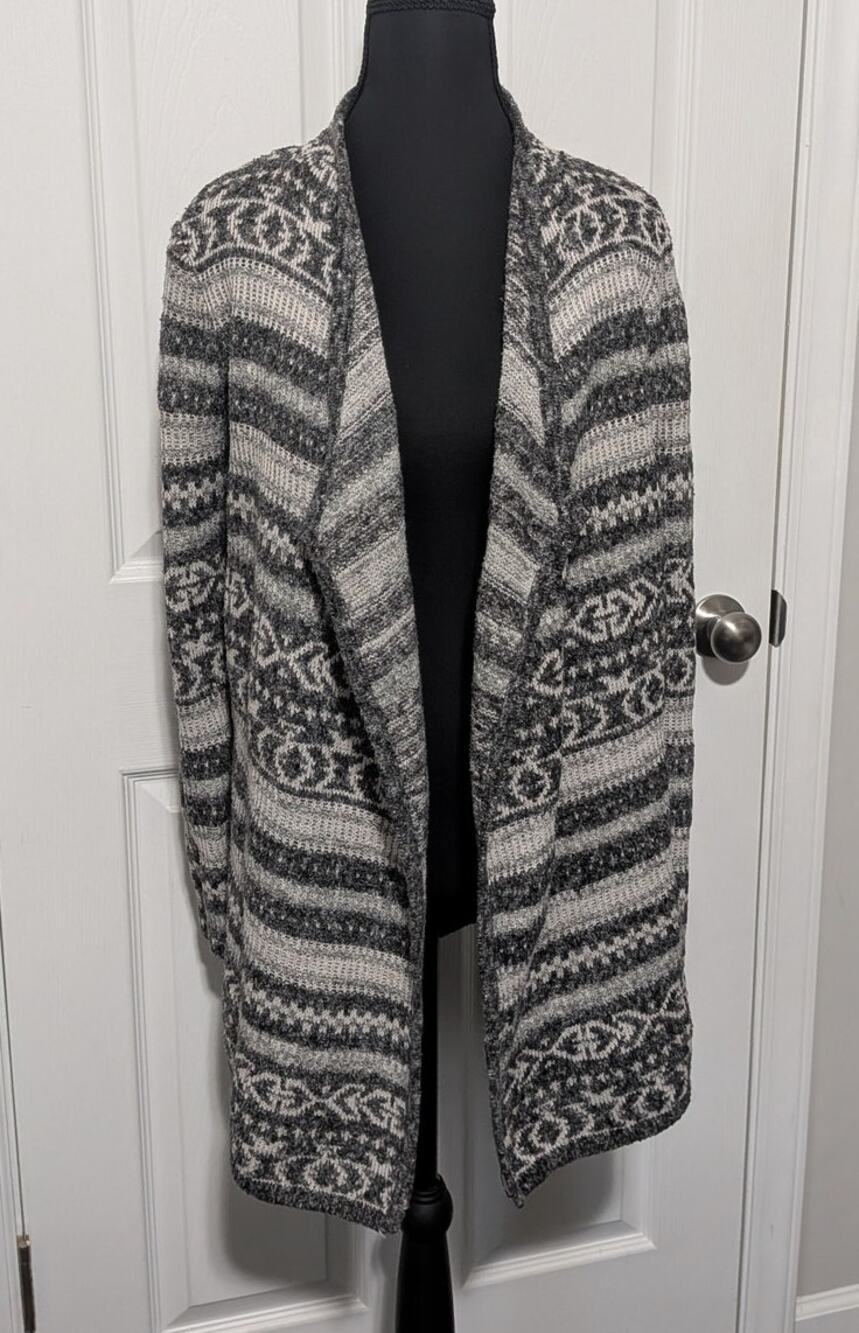 Lucky Brand Gray Geometric Open Front Cardigan Women's Size Small